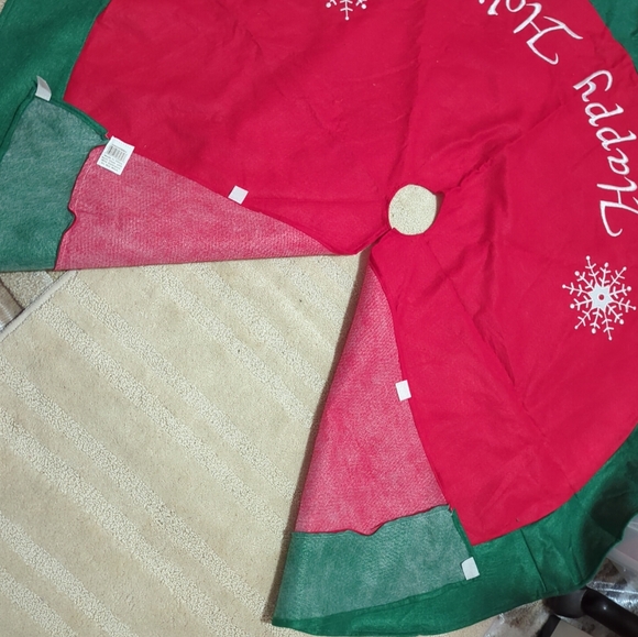 🌲Tree Skirt "HAPPY HOLIDAYS" Red Green Snowflakes Rustic Country Jute - Picture 3 of 5